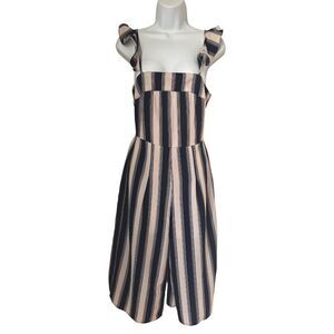 Trixxi Sleeveless Wide Leg Beige Navy Blue Ruffle Strap Summer Jumpsuit Sz S